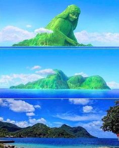 two pictures of the same creature in different places, one is green and the other is blue