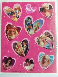 barbie heart shaped stickers on a pink background