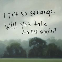 a field with trees and the words i felt so strange will you talk to me again?