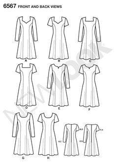 the front and back views of a dress with long sleeves, as shown in this sewing pattern