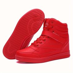 variants16 Red Synthetic Platform Sneakers, High-top Synthetic Wedge Sneakers With Height Increase, High-top Synthetic Wedge Sneakers With Thick Bottom, Red Synthetic Sneakers With Removable Insole, Hightop Sneakers, Round Toe Heels, Sneaker Wedge, Synthetic Leather, Low Heels