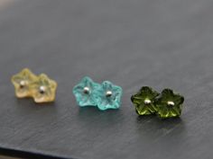 Small sterling silver and Czech glass flower stud earring, everyday, floral, post earrings, amber ye Long Dangle Earrings, Flower Stud, Yellow Light, Light Teal, Glass Flowers, Copper And Brass, Flower Earrings Studs, Flower Studs, Fun Earrings