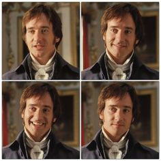 four different pictures of a man in tuxedo and bow tie smiling at the camera