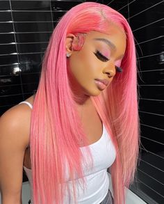 Lace Front Wig Virgin Human Hair Punch Pink 150%Density 18" Straight Frontal Wig, Straight Frontal, Pink Lace Front, Icy Pink, Punch Pink, Hair Dyed, Wig Shop, Wig Styling, Green Wig