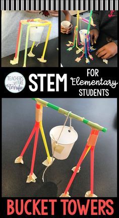 What a perfect and easy prep STEM Challenge this is! Elementary students will enjoy creating the tower that must have a bucket suspended. You will love the ease of the Teacher's Guide and the helpful hints to make this a success. Includes lab sheets, constraints, scoring rubric, and photos! This is a perfect challenge for those long winter months! #stem #elementary #lesson plans Stem Club, Stem Elementary, Stem Lab, Stem Lesson, Steam Projects, Stem Challenge