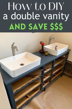 How to create a DIY double vanity while saving a ton of money Diy Double Sink Vanity, Bathroom Double Vanity Ideas Master Bath, Diy Double Vanity, Bathroom Double Vanity Ideas, Inexpensive Dresser, Diy Sink Vanity, Dresser Sink, Bathroom Double Sink, Dresser Vanity Bathroom