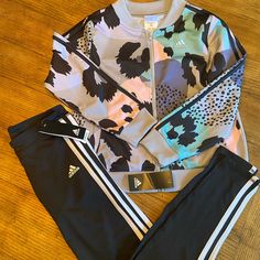 Cool Track Suit Never Worn - With Tags. Pretty Pink, Dusty Purple, And Light Green Mix With Black And Gray. Bought With Black Adidas Pants As A Set. Adidas Fitted Playwear Sets, Adidas Fitted Sets For Playwear, Black Adidas Pants, Grey Tracksuit, White Tracksuit, Toddler Adidas, Adidas Set, Pink Dusty, Adidas Tracksuit