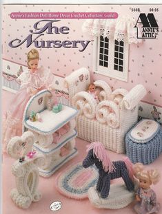 the crochet pattern for this doll's nursery set is very easy to make