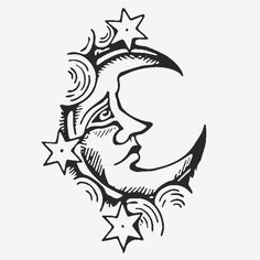 a crescent moon and stars tattoo design