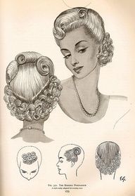 Wet set pattern for this darling 1940's hair do! 40s Hairstyles, 1950s Hairstyles, Pompadour Hairstyle, 1940s Hairstyles, Wet Set, Pin Curls, Pin Up Hair, Great Hairstyles, Vintage Makeup