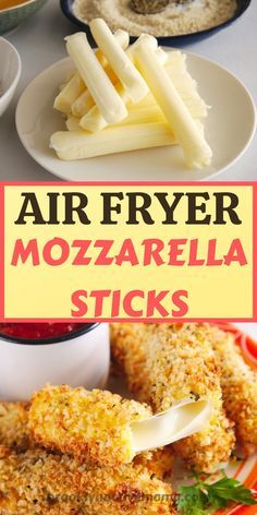 air fryer mozzarella sticks with cheese on top