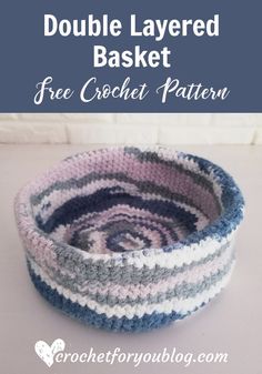 a crocheted basket with text that reads double layered basket free crochet pattern