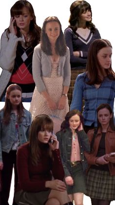 collage of girls with different outfits and hair styles, including one girl talking on her cell phone