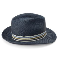 * 100% Paja toquilla
 * Made in Italy
 * Real Panama hat
 * Unlined for maximum breathability Navy Wide Brim Sun Hat For Summer, Navy Brimmed Sun Hat For Summer, Navy Short Brim Summer Hat, Spring Striped Straw Hat, Striped Adjustable Fedora Sun Hat, Blue Wide Brim Panama Hat For Summer, Casual Blue Straw Panama Hat, Blue Straw Panama Hat For Summer, Adjustable Striped Fedora Sun Hat