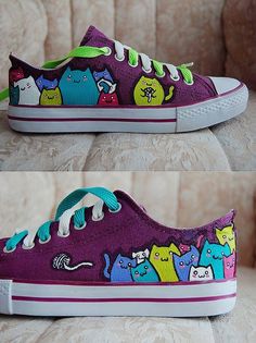 Canvas Shoes Diy, Sharpie Shoes, Painted Shoes Diy, Painted Canvas Shoes, Diy Sneakers, Cat Shoes, Hand Painted Shoes