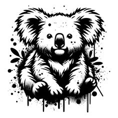 a black and white drawing of a koala bear