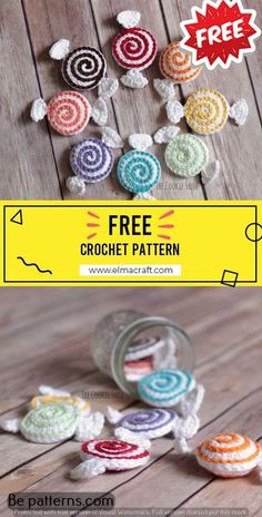 crochet pattern with the words free on it and an image of colorful buttons