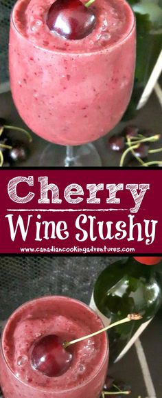 cherry wine slushy is served in glasses with cherries