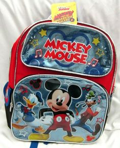 MICKEY MOUSE & FRIENDS 16" BLUE METALLIC BACKPACK WITH THREE COMPARTMENTS AND SIDE POCKETS!BRAND NEW WITH TAGS!!  Backpack features TWO main compartment with zip closure and adjustable padded shoulder straps. Smaller tack compartment on right side for your calculator,cellular phone,erasers,pencils,pens,etc. Smaller mesh compartment on the left side for your water bottle,powerade,soda can,etc.  Backpack measures approx. 16" H x 12" Wx 5" D. Artwork: Popup Embroidery Applique  » Trademark: RUZ 100% BRAND NEW AND LICENSED PRODUCT BRAND NEW with tag! BUY IT NOW!!                                                            BEING OFFERED BY NANNY'S CLOSET-CHECK OUT MORE GREAT DEALS ONLINE AT NANNYSCLOSETBESTDEALS! Many styles for you to choose (DOC MCSTUFFINS,BRATZ,LITTLE PRINCESS,MINNIE MOUSE,DO Disney Mickey Mouse Backpack For School, Disney Blue Bags For End Of School Year, Mickey Mouse Backpack For School, Disney Style Blue School Backpack, Rolling Backpack, Cellular Phone, Mickey Mouse And Friends, Blue Backpack, Soda Can