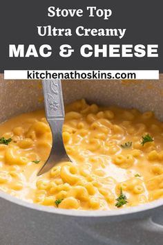 macaroni and cheese in a skillet with the words under 20 minutes, mac & cheese best one pot