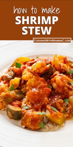 You'll love this Shrimp Stew with tomatoes, bacon and zucchini! It features warm, chili spices and is delicious over rice! It's made without flour, so it's gluten-free. Stew With Tomatoes, Shrimp Stew, How To Make Shrimp, Chili Spices, Dinner Ideas, Stew, Tomatoes, Zucchini