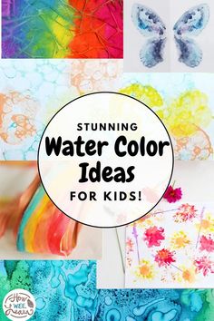 colorful watercolor paintings with text overlay that reads, stunning watercolor ideas for kids