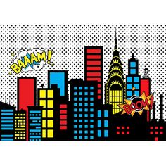 an image of a city skyline with the word batman in it's center and buildings on