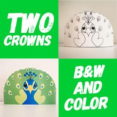 two crowns with different designs on them and the words, b & w and color