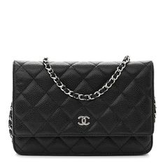 This is an authentic CHANEL Caviar Quilted Wallet on Chain WOC in Black. This stylish wallet is crafted of luxuriously textured diamond quilted caviar leather in black. This shoulder bag featuresa polished silver chain-link crossbody strap and a Chanel CC logo on the facing flap. The bag opens to a burgundy fabric interior with a zipper compartment, card slots, and a leatherpatch pocket. Chanel Woc Caviar, Chanel Woc, Chanel Crossbody, Burgundy Bag, Quilted Wallet, Chanel Caviar, Polish Silver, Diamond Quilt, Leather Patches