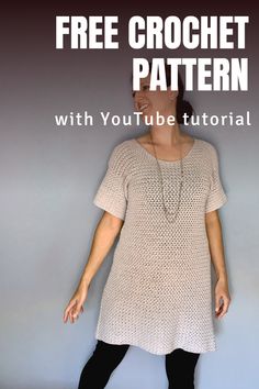 a woman standing in front of a wall with the text free crochet pattern