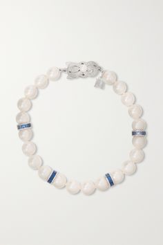 MIKIMOTO created the world's first cultured pearls in 1893 and has used them in its collections ever since. This bracelet is made from 18-karat white gold and strung with blue sapphire rondelles and Akoya cultured pearls - known for their lustre and perfectly round shape. Wear yours solo or as part of a stack. Luxury Pearl Bracelet With Charm, Luxury Bracelets With Pearl Charm, Luxury White Gold Pearl Oyster Bracelet, Luxury White Pearl Bracelet With Diamonds, Luxury White Diamond Pearl Bracelet, Luxury Pearl Bracelet With Jewels As Gift, Elegant Pearl Beaded Bracelets With Gemstones, Luxury Sterling Silver Pearl Bracelet For Formal Occasions, Luxury Sterling Silver Round Bead Bracelets