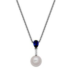 Put the perfect finishing touch on any ensemble with this Sterling Silver Genuine Cultured Pearl, Lab-Created Blue Sapphire & Cubic Zirconia Drop Pendant Necklace. Put the perfect finishing touch on any ensemble with this Sterling Silver Genuine Cultured Pearl, Lab-Created Blue Sapphire & Cubic Zirconia Drop Pendant Necklace. FEATURES Nickel free Metal: sterling silver Plating: rhodium Finish: polished Chain type: cable Packaging: boxedSTONE DETAILS Stone type: cubic zirconia, lab-created sapphi Formal Blue Necklace With Pearl Pendant, Elegant Blue Necklace With Pearl Pendant, Classic Blue Teardrop Necklace, Formal Blue Jewelry With Pearl Pendant, Formal Blue Pearl Pendant Jewelry, Cable Packaging, Pearl Details, Drop Pendant Necklace, Drop Pendant