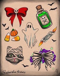 an image of halloween stickers on the back of a sheet of paper with ghost, pumpkins and other items