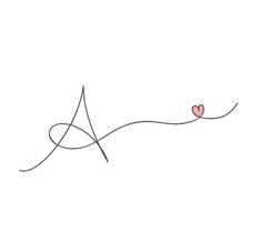 the letter person with two hearts attached to it's tail, on a white background