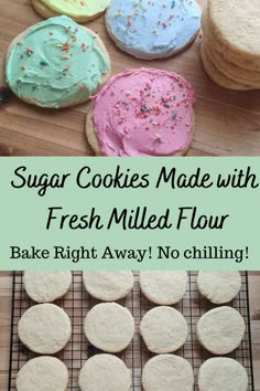 sugar cookies made with fresh milled flour Smooth Buttercream Frosting, Smooth Buttercream, Einkorn Recipes, Homemade Sugar Cookies, Wheat Recipes, Real Bread, No Flour Cookies