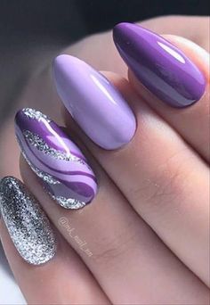 Purple Nail Art Designs, Purple Glitter Nails, Purple And Silver