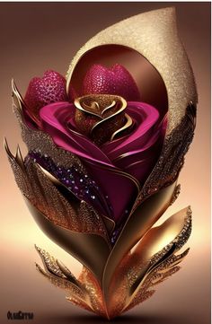 a heart shaped flower with gold and pink petals