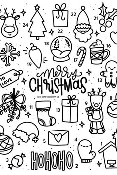 christmas coloring pages with numbers and symbols for children to color on, including santa's sleigh