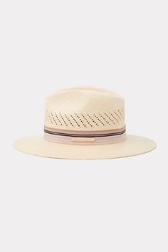 This stylish fedora straw sunhat is an ideal accessory when you want to stay protected from the sun. Crafted with Toquilla straw, this fedora sunhat features a pinched crown, open weave ventilation, and a striped grosgrain band. Tightly woven straw construction makes this hat sophisticated and sleek, adding a luxe feel to this summer-ready fedora sunhat. Toquilla straw fedora sun hat Pinched crown Open weave crown ventilation Striped grosgrain band around the crown Tightly woven straw Gold-tone logo charm Brim width: 3.25", Crown height: 4" Straw Fedora, Open Weave, Summer Ready, Fedora Hat, Trina Turk, Sun Hat, Travel Style, Sun Hats, Fedora