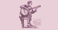 a drawing of a man playing the guitar