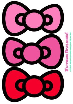 three pink and red bows with black dots on the bottom, one in the middle