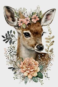 a deer with flowers and leaves on its head