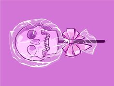 a pink lollipop with a skull on it's head and a bow