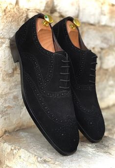 Black Suede Wingtip Shoes for Men’s Black Shoes Black Leather Cowboy Boots, Leather Shoes For Men, Men's Dress Shoes, Star Boots, Wingtip Shoes, Shoe Crafts, Handmade Leather Shoes, Oxford Shoes Men, Brogue Shoes