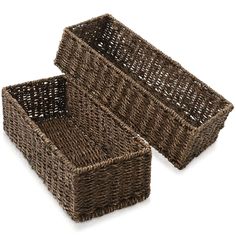 two wicker baskets sitting next to each other