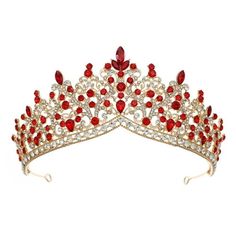 GUOOL Wedding Tiara Charm Gift Hair Clip Headwear Headband for Birthday Prom Girls B Aureate Red.This beautiful crown is made from alloy, ensuring durability and longevity.This rhinestone crown adorned with sparkling colourful rhinestones. It is a great accessory gift for women.Tiara crown is very suitable for women, girls, brides and bridesmaids. This wedding tiara is stunning with stunning jewellery.Each package comes with a vintage design, making it an ideal gift or accessory for brides or fo Red Quinceanera Crowns, Red Crowns, Quince Crown, Red And Gold Quince, Red Tiara, Quinceanera Crown, Red Quince, Pageant Crowns, Crown Party