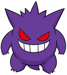 an evil looking purple monster with red eyes and big fangs on it's face