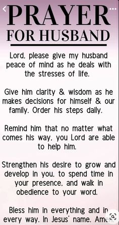 a prayer card with the words prayer for husband