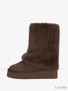 Lasaky - Stylish Womens Winter Boots with Round Toe, Faux Fur, and Leather Cuff Detail for Optimal Warmth and Comfort Fur Boots Outfit, Brown Fur Boots, Shoe List, Womens Winter Boots, Easy Diy Clothes, Dark Brown Boots, Black High Boots, Knit Shirt Dress, Womens Winter