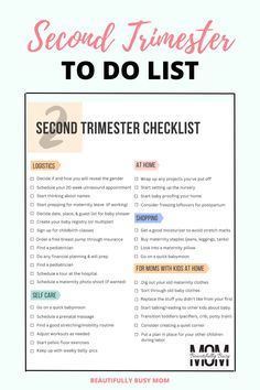 the second trimester to do list with text overlay